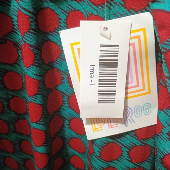NWT LuLaroe Irma Tunic Red Green Polka Dots Size Large Comfy Style And Fit - Picture 4 of 6